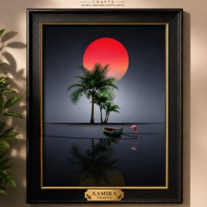 Crimson Horizon Mirage – Premium Tropical Reflection Canvas Collection